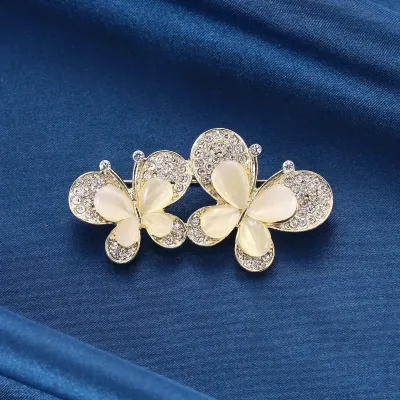 Vintage Crystal Flower Opal Butterfly Brooch